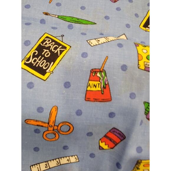 Back To School Elementary Blue Cotton Farbric 29inches Scissors Glue Paint New - Picture 3 of 5